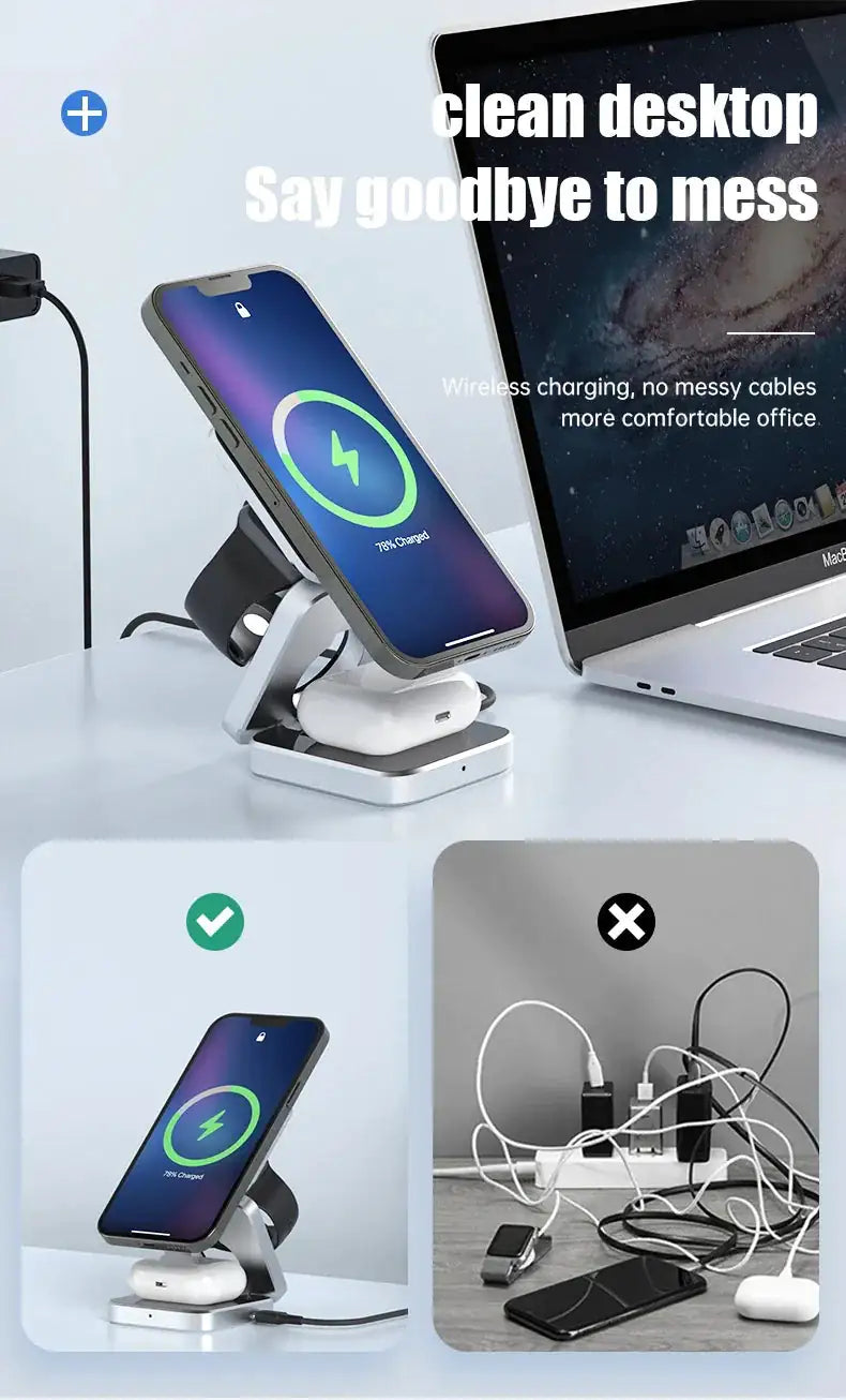 3-in-1 Magnetic Wireless Charger Stand for iPhone 15/14/13 Pro Max Plus, AirPods 3/2 – Fast Charging Dock Station with Fun Duck Design, MagSafe Compatible
