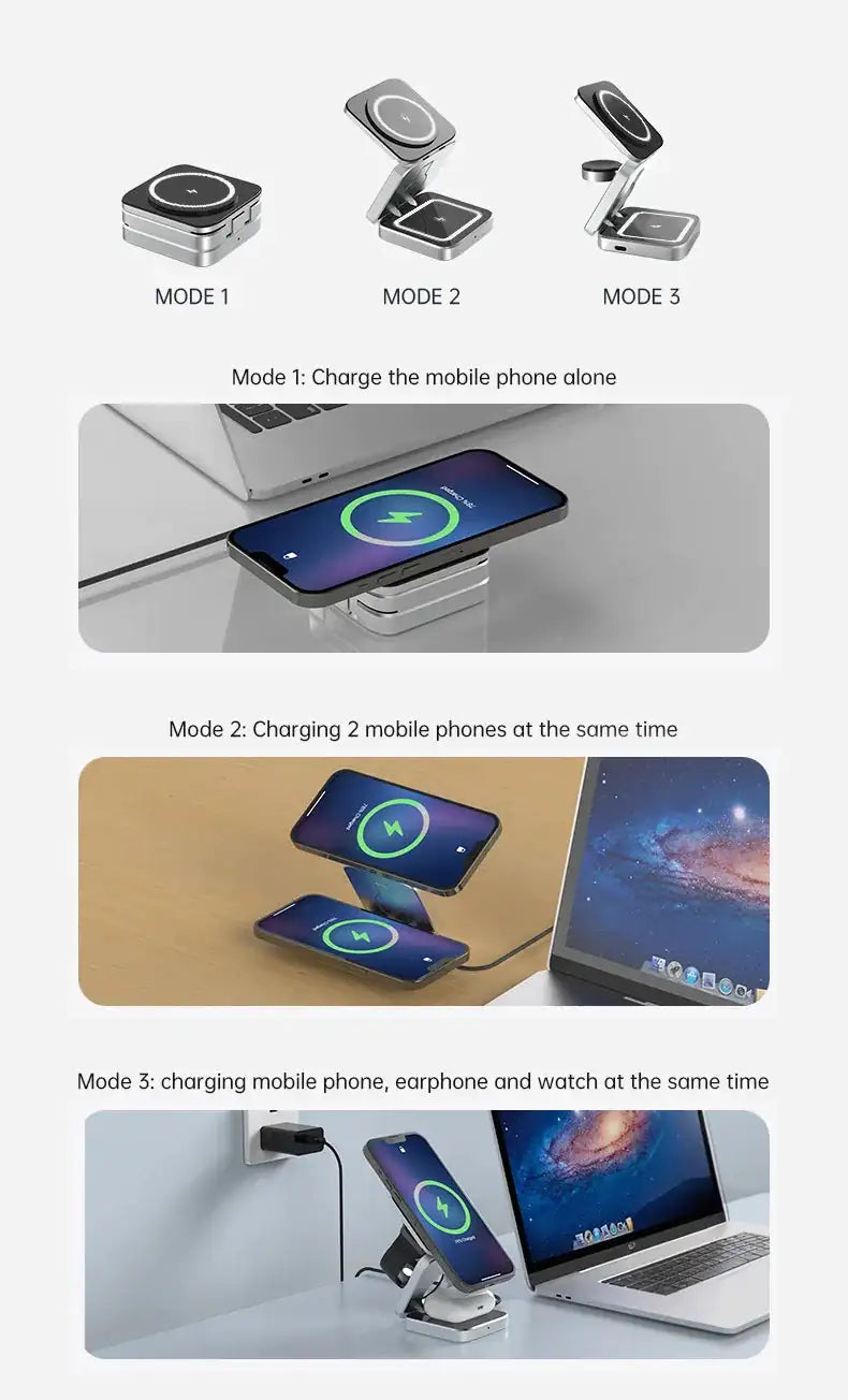 3-in-1 Magnetic Wireless Charger Stand for iPhone 15/14/13 Pro Max Plus, AirPods 3/2 – Fast Charging Dock Station with Fun Duck Design, MagSafe Compatible