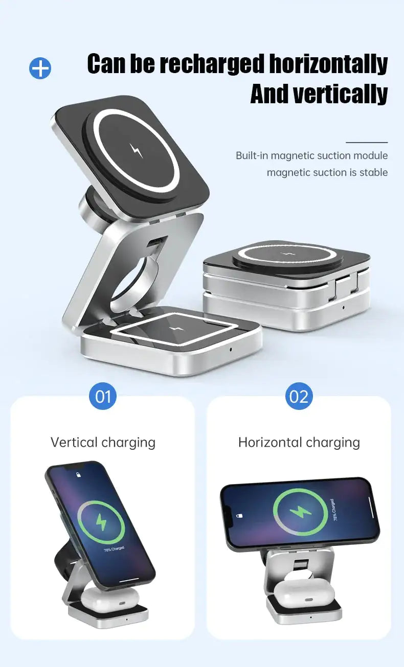 3-in-1 Magnetic Wireless Charger Stand for iPhone 15/14/13 Pro Max Plus, AirPods 3/2 – Fast Charging Dock Station with Fun Duck Design, MagSafe Compatible