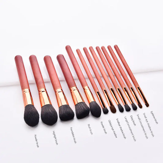 12-Piece Makeup Brush Set with Powder Brush and Wood Brushes