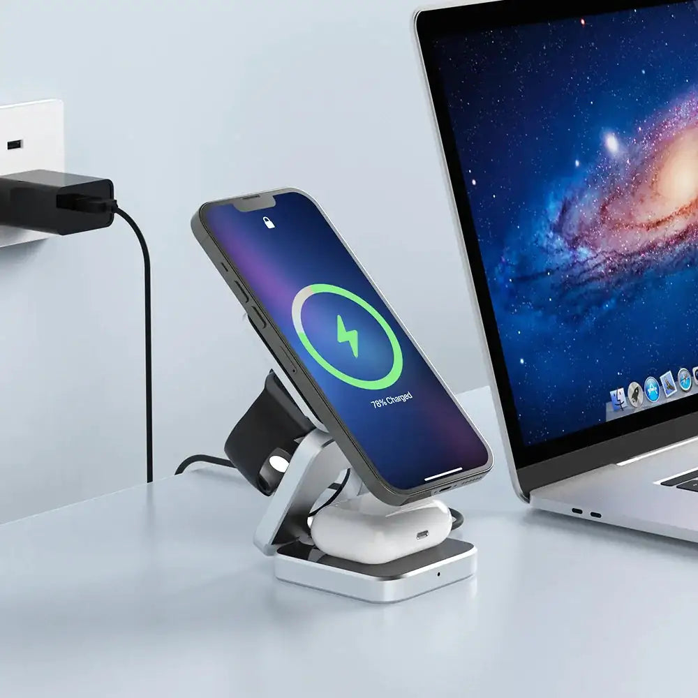 3-in-1 Magnetic Wireless Charger Stand for iPhone 15/14/13 Pro Max Plus, AirPods 3/2 – Fast Charging Dock Station with Fun Duck Design, MagSafe Compatible