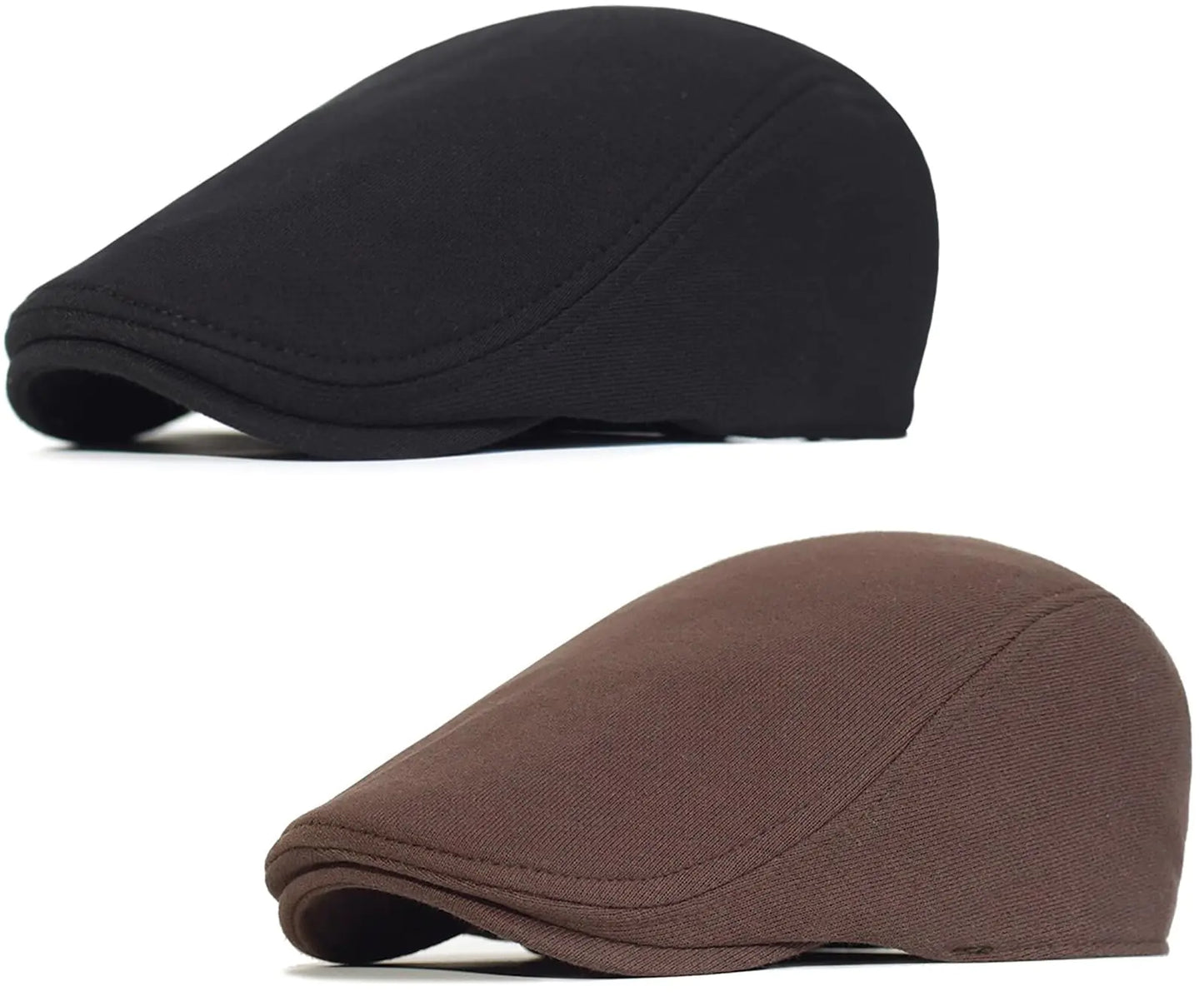 2 Pcs Men's Black Brown Newsboy Flat Cap Beret Hat Ivy Irish Gatsby Driving Cabbie Hat