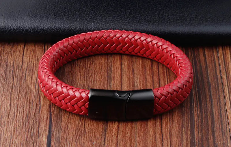 Red Leather Couple Bracelet Set