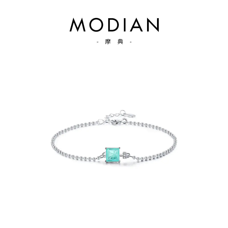 S925 Silver Imitation Paraiba Tourmaline Bead Bracelet