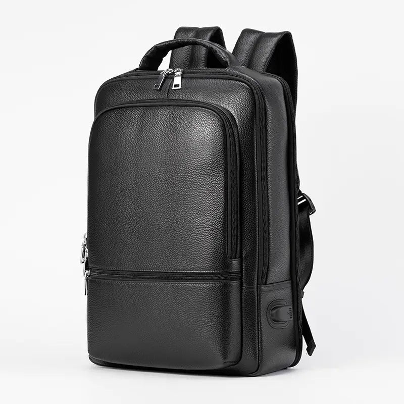 Multifunctional USB Leather Backpack for Business Men
