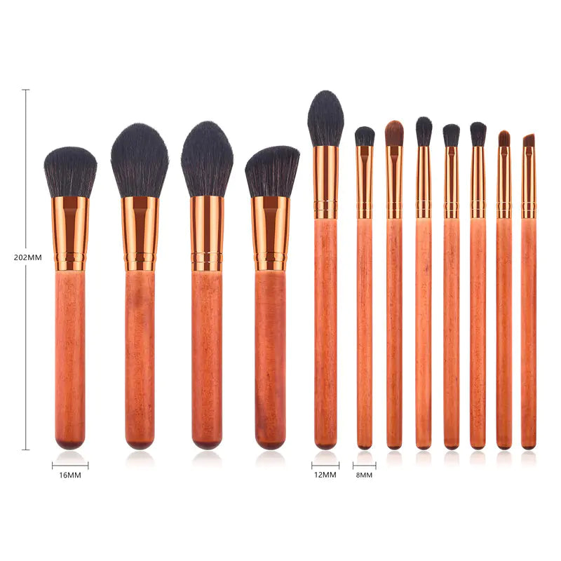 12-Piece Makeup Brush Set with Powder Brush and Wood Brushes