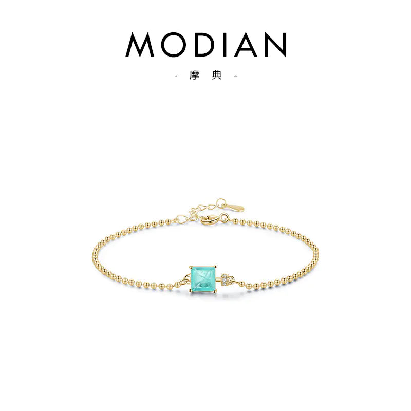 S925 Silver Imitation Paraiba Tourmaline Bead Bracelet