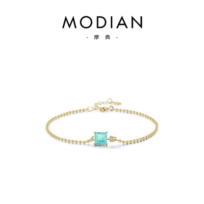 S925 Silver Imitation Paraiba Tourmaline Bead Bracelet