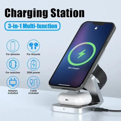 3-in-1 Magnetic Wireless Charger Stand for iPhone 15/14/13 Pro Max Plus, AirPods 3/2 – Fast Charging Dock Station with Fun Duck Design, MagSafe Compatible