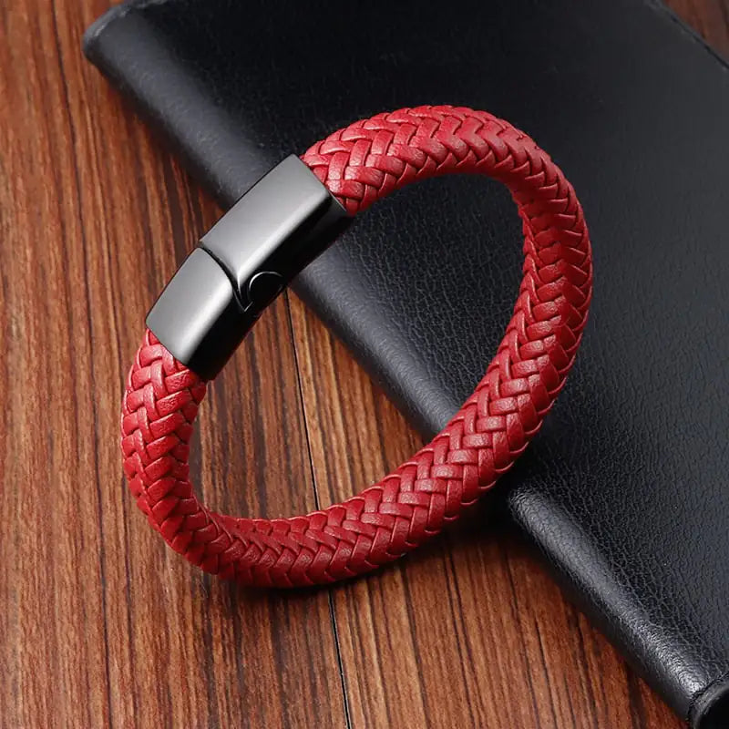 Red Leather Couple Bracelet Set
