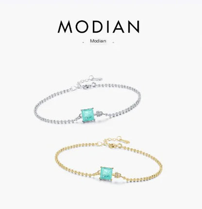 S925 Silver Imitation Paraiba Tourmaline Bead Bracelet