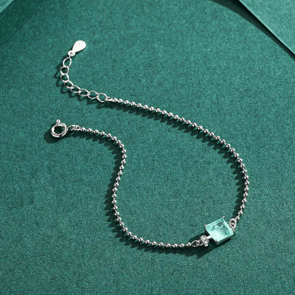 S925 Silver Imitation Paraiba Tourmaline Bead Bracelet
